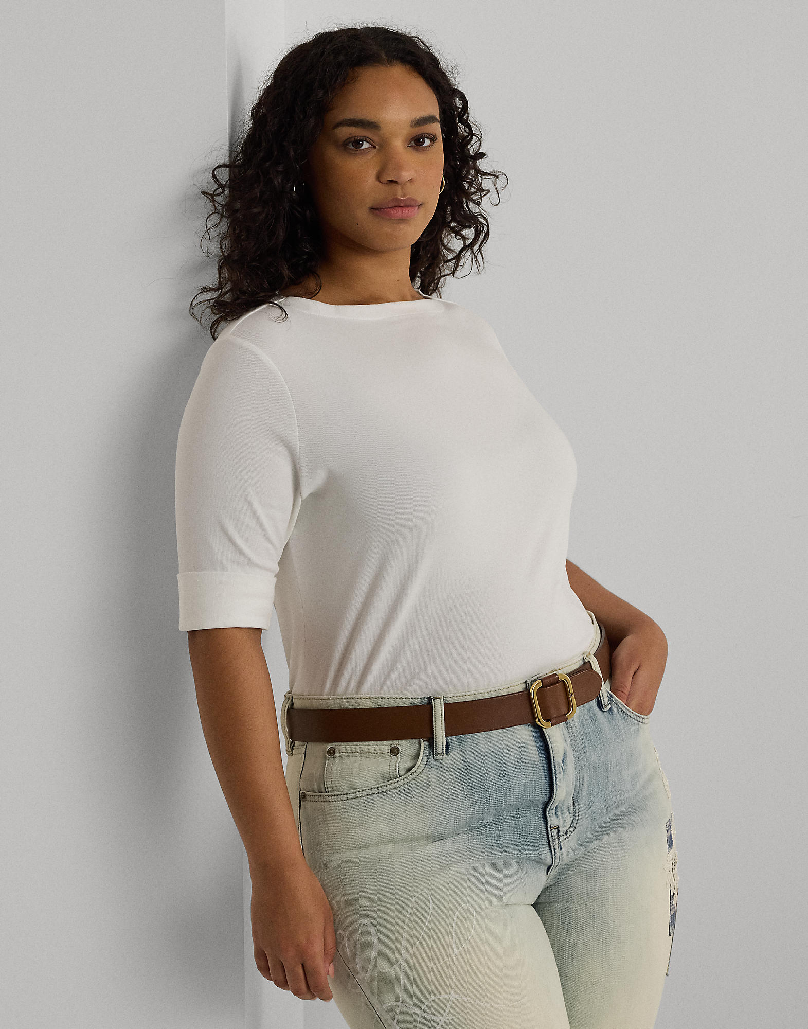 Rfnd Strtch 1x1 Ribelb Slv Bt Nk T fra Lauren Ralph Lauren