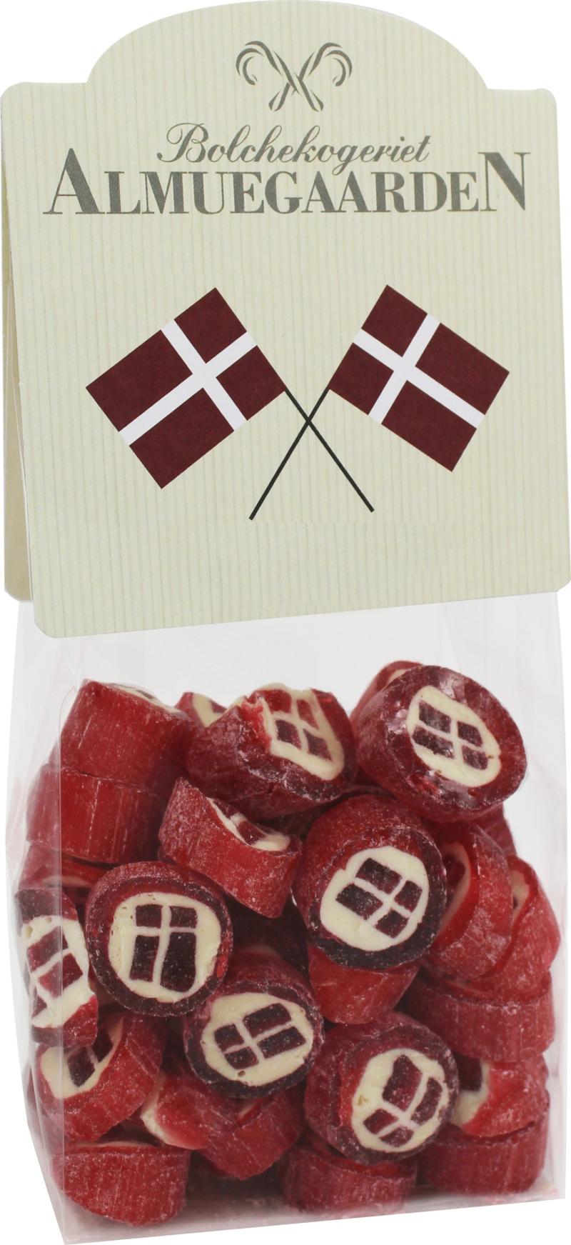 Danske Flag Bolcher Med Smag Af Jordbær (anledningskort) fra Almuegaarden