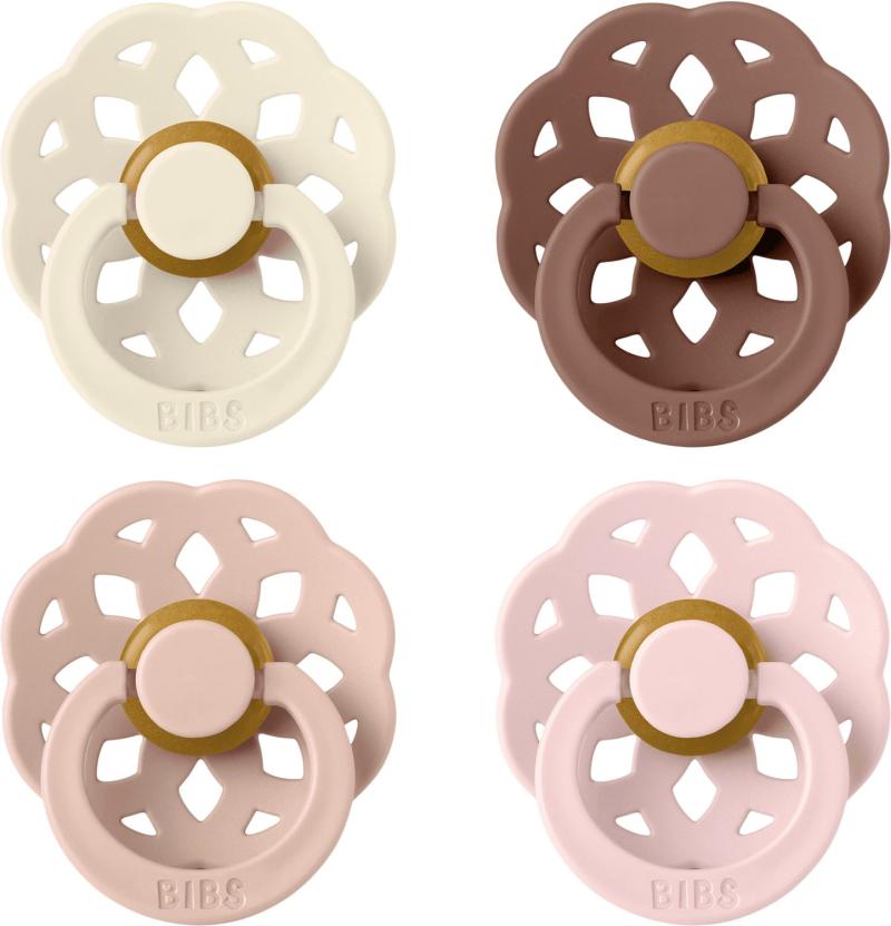Pacifier Boheme 4 Pack Latex Size 1 Ivory Blush Woodchu fra Bibs