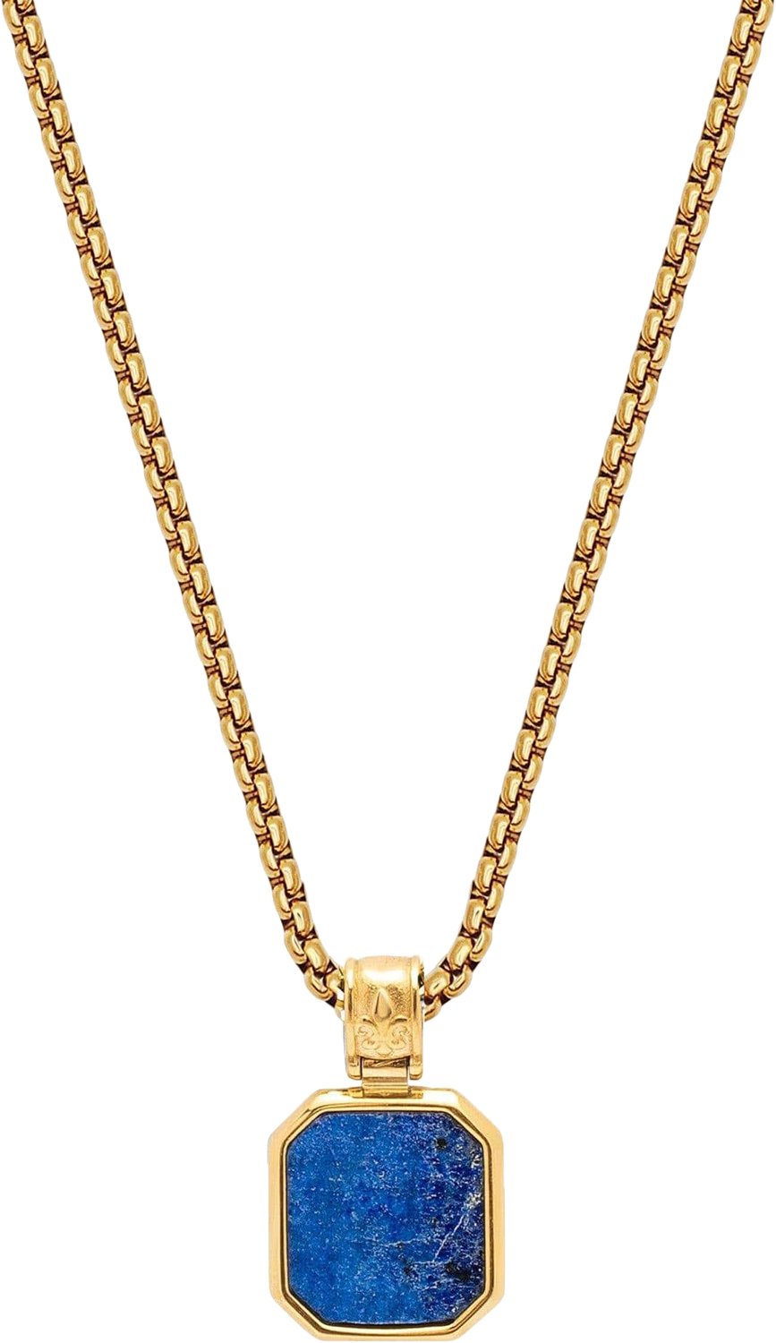 Gold Plated Necklace With Square Blue Lapis Pendant fra Nialaya