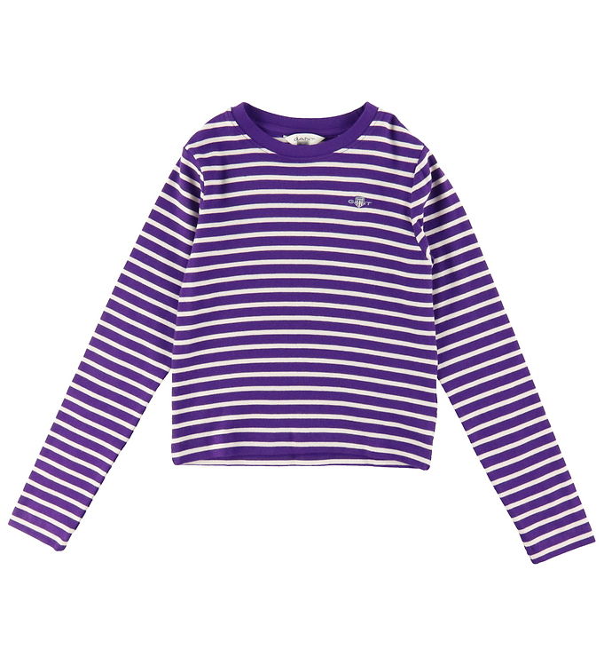 Bluse   Cropped   Rib   Pansy Purple Hvidstribet fra Gant