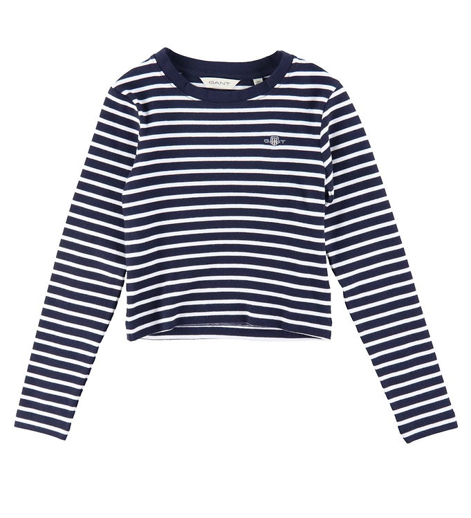 Bluse   Cropped   Rib   Evening Blue Hvidstribet fra Gant