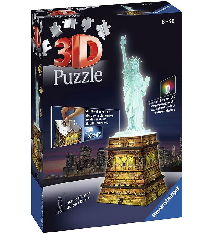 3d Puslespil   120 Brikker   Statue Of Liberty Nigh fra Ravensburger