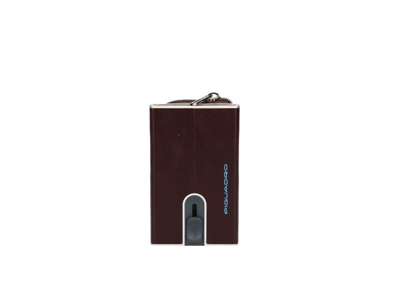 , Blue Square, Leather, Card Holder, Square Sliding System With Zipped Coin Pocket, Pp5359b2r Mo, Mahogany, For Men For Men fra Piquadro