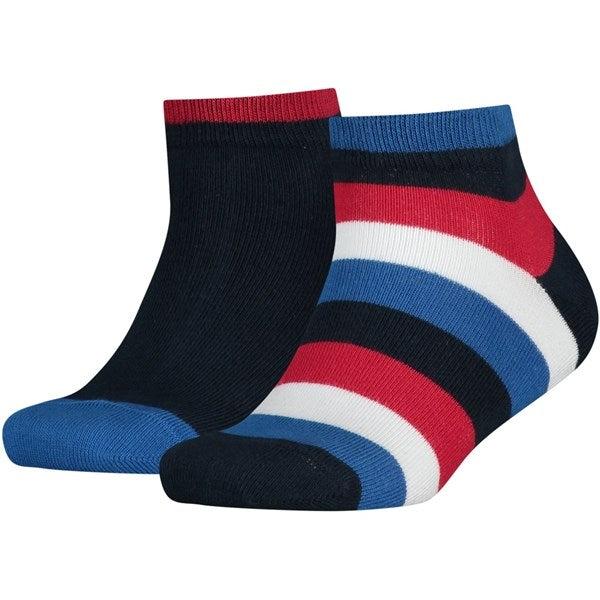 2 Pak Basic Stripe Quarter Strømper Midnight Blue   Str. 23 26 fra Tommy Hilfiger