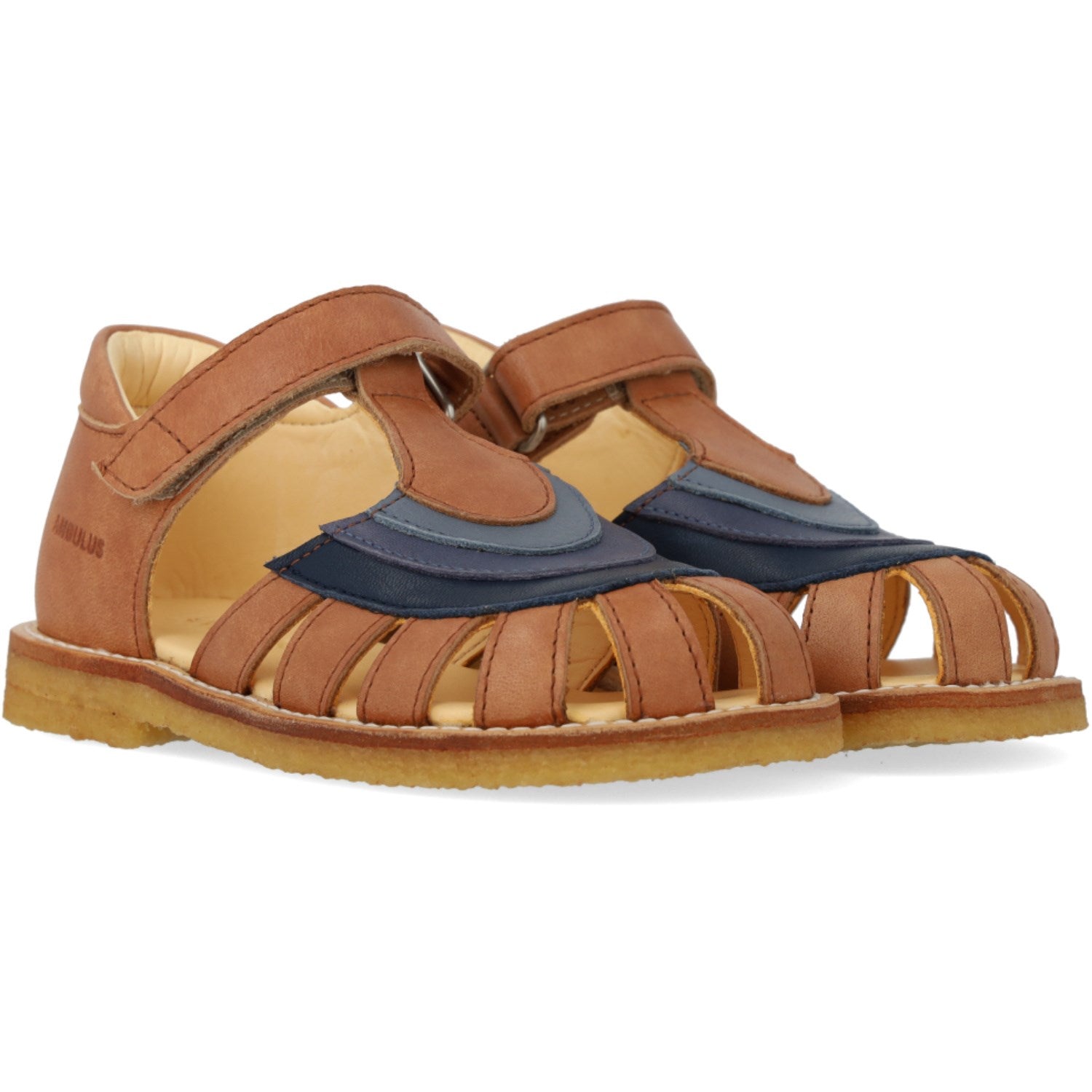 Tan Navy Indigo Blue Fog Colourblock Regnbuesandal Med Velcro   Str. 25 fra Angulus
