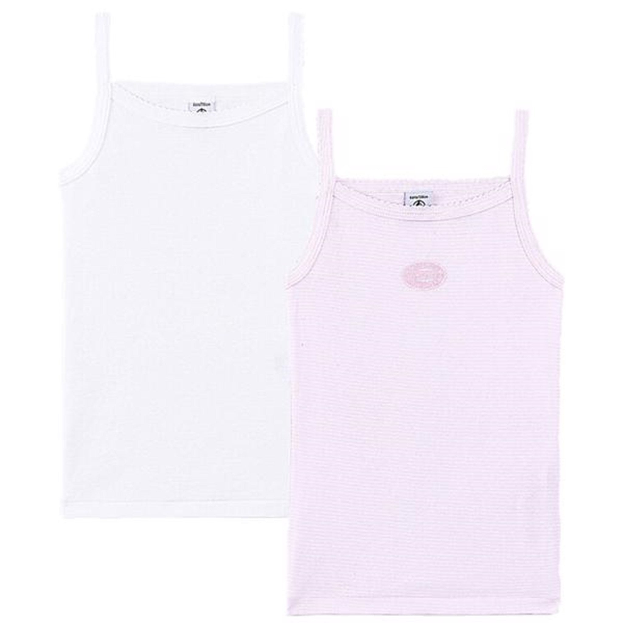 2 Pak White Light Pink Striber Undertrøjer   Str. 10 år 138 fra Petit Bateau