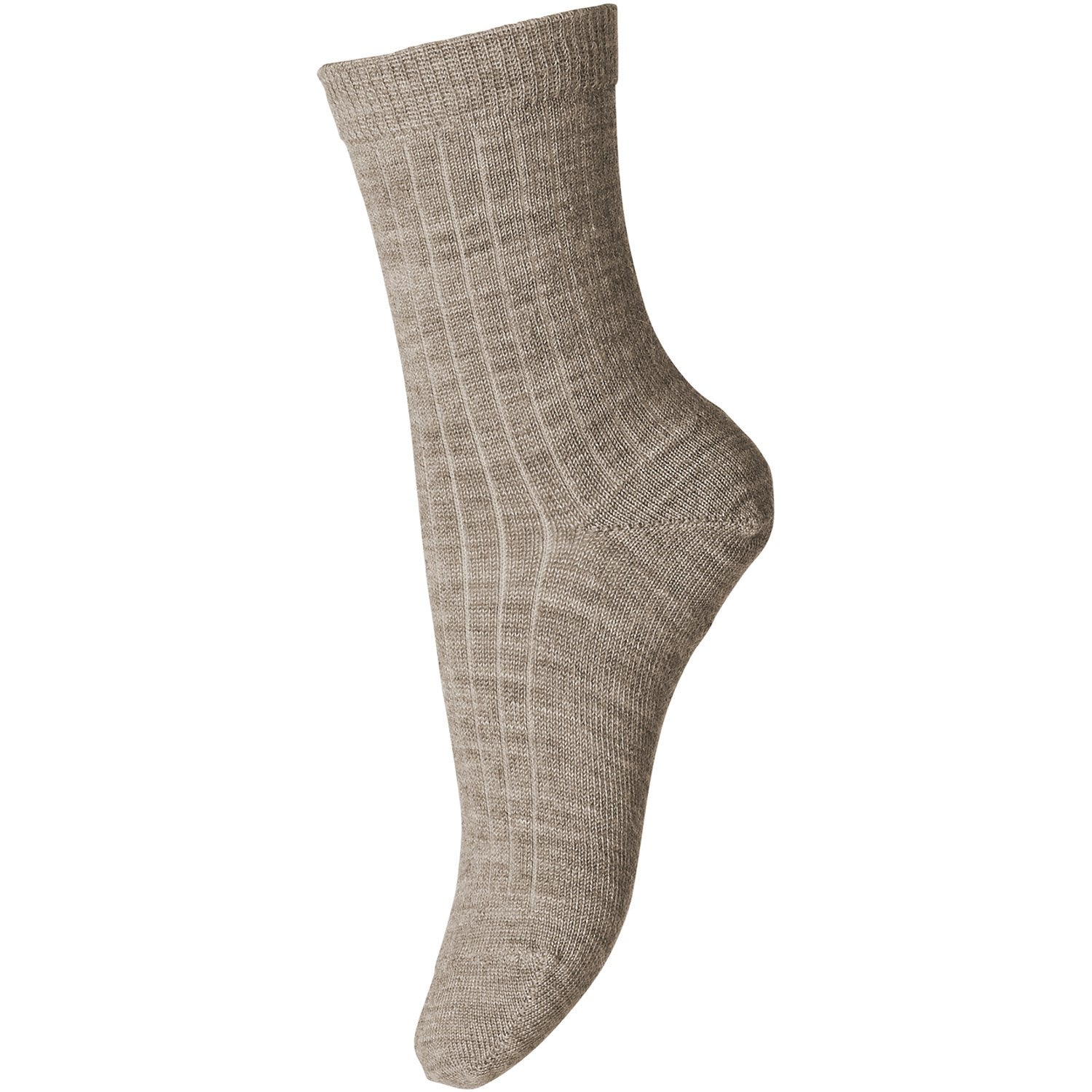 718 Light Brown Melange 489 Uld Rib Strømper   Str. 25 28 fra Mp Danmark