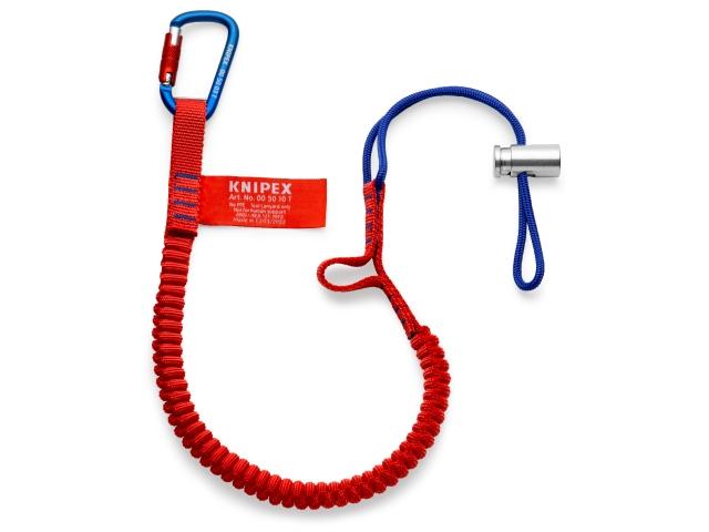 00 50 12 T Bk, Bungee Lanyard, 6 Kg, Blå, Rød, Rustfrit Stål, Aluminium, Stof, Karabinhager, 95 Mm fra Knipex
