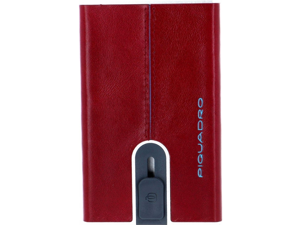 , Blue Square, Leather, Card Holder, Square Sliding System, Pp4825b2r R, Red, For Men For Men fra Piquadro
