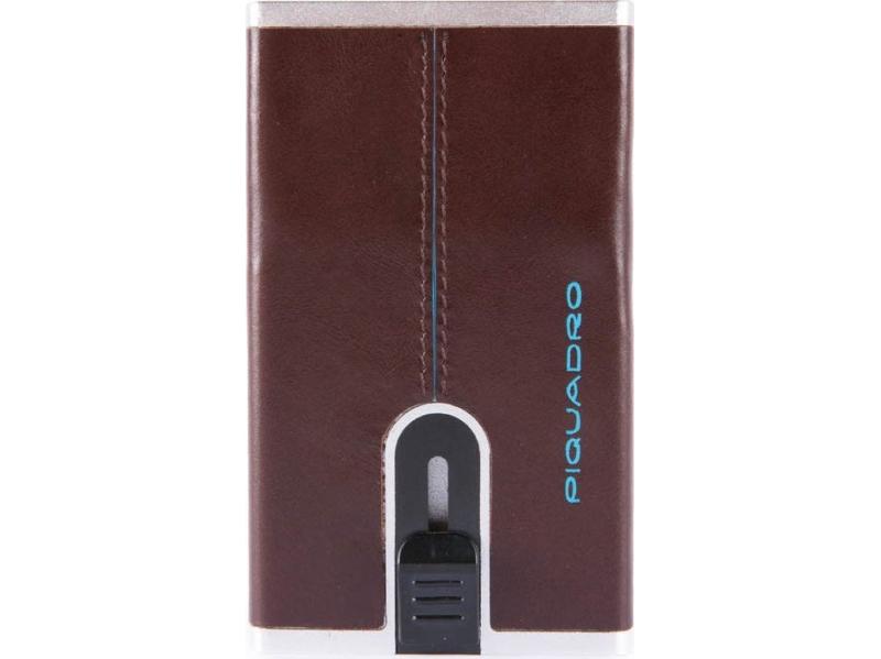 , Blue Square, Leather, Card Holder, Square Sliding System With Zipped Coin Pocket, Pp4891b2r Mo, Mahogany, For Men For Men fra Piquadro