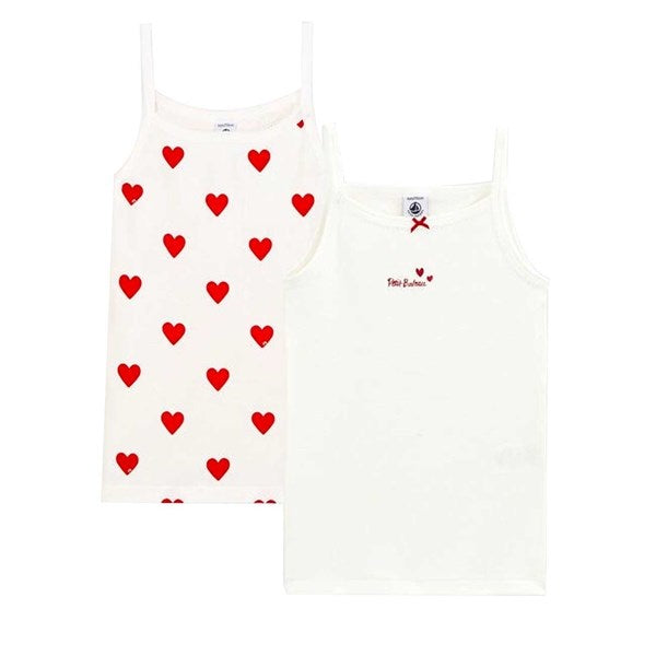 Undertrøjer 2 Pak White Red Hearts   Str. 2år 86 fra Petit Bateau