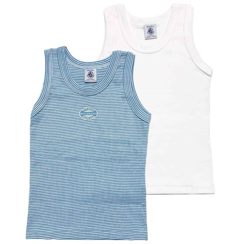 2 Pak Undertrøjer White Blue Stripes   Str. 8 år 126 fra Petit Bateau
