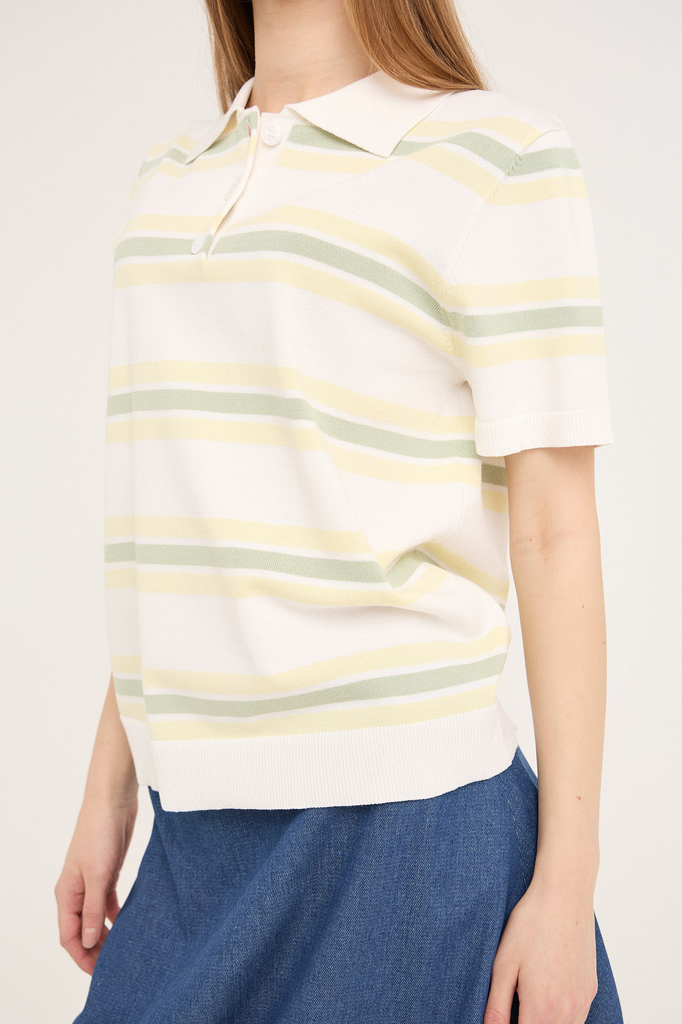 A View   T Shirt   Polo Stripe Knit Blouse   White Yellow (levering Midt Maj) fra A-view
