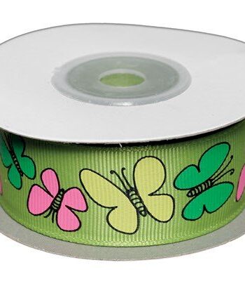 Dekobånd Grøn   Sommerfugle 25mm 10m
