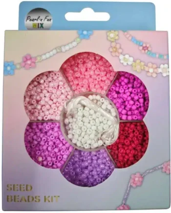 Glasperlemix 90g Pink Lilla Hvid  Inkl  Smykkesnor