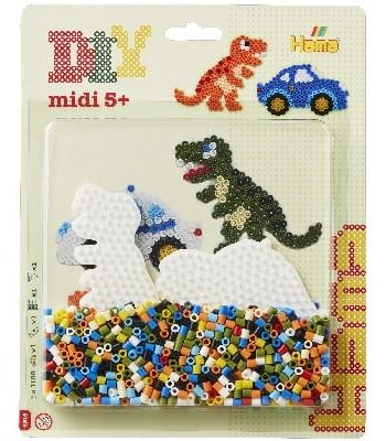 Hama Midi Perlesæt Bil   Dinosaur   100 Perler     Perleplader