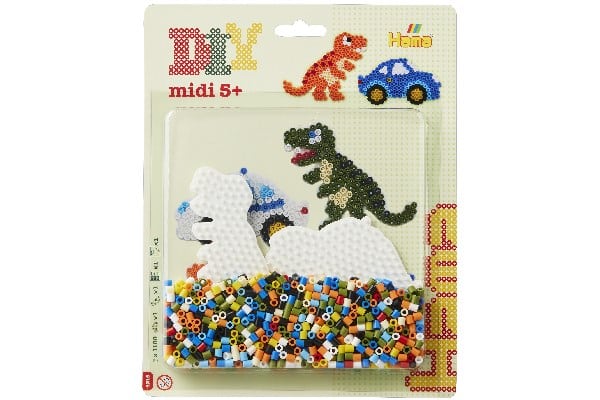 Hama Midi Perlesæt Bil Dinosaur 100 Perler Perleplader