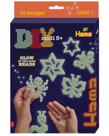 Hama Midi Perlesæt   Gaveæske Selvlysende   Glow In The Dark   500 Perler     Plader