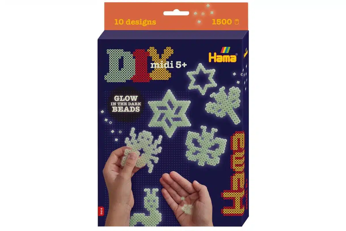 Hama Midi Perlesæt Gaveæske Selvlysende Glow In The Dark 500 Perler Plader
