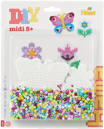Hama Midi Perlesæt Sommerfugl   Blomst   100 Perler     Perleplader