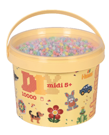 Hama Perler  Bøtte Med 10 000 Stk  Pastel Mix Farver  Midi