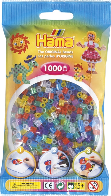 Hama Perler 1000 Stk Transp Glitter Mix Midi 207-54