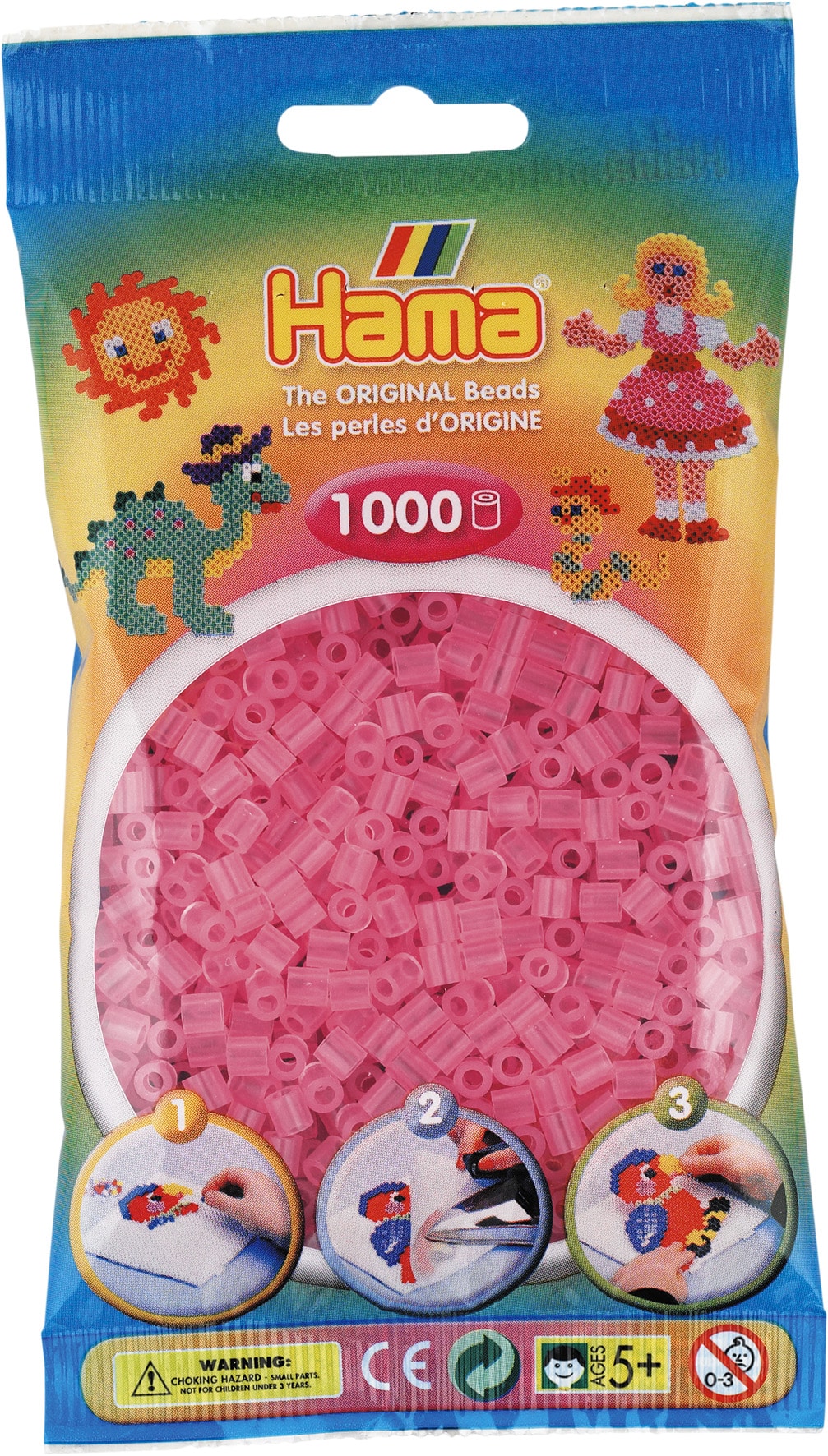Hama Perler 1000 Stk Transparent Pink Midi 207-72