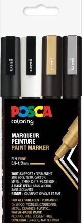 Posca Tusser Sæt Guld  Sølv  Hvid  Sort Pc-3m   Stk