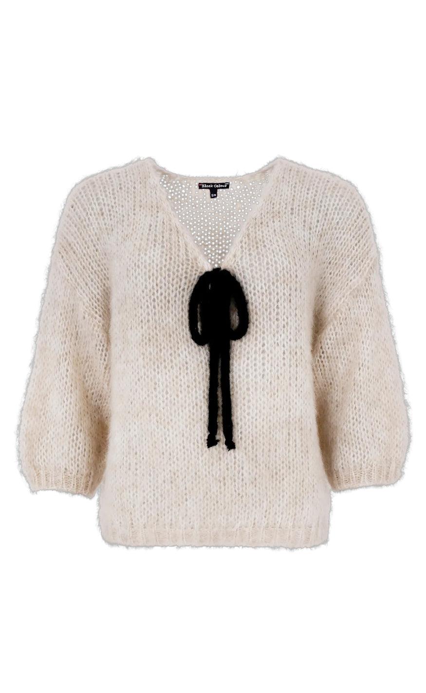 Black Colour Cardigan Casey Bow Ivory Black