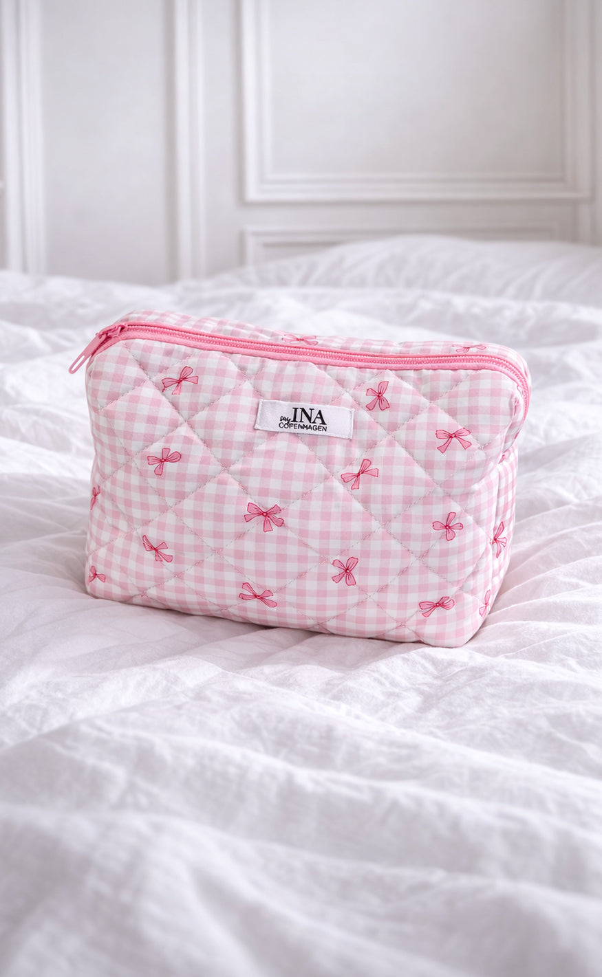 Say Ina Copenhagen Makeup Taske Medium Pink Checks Bows