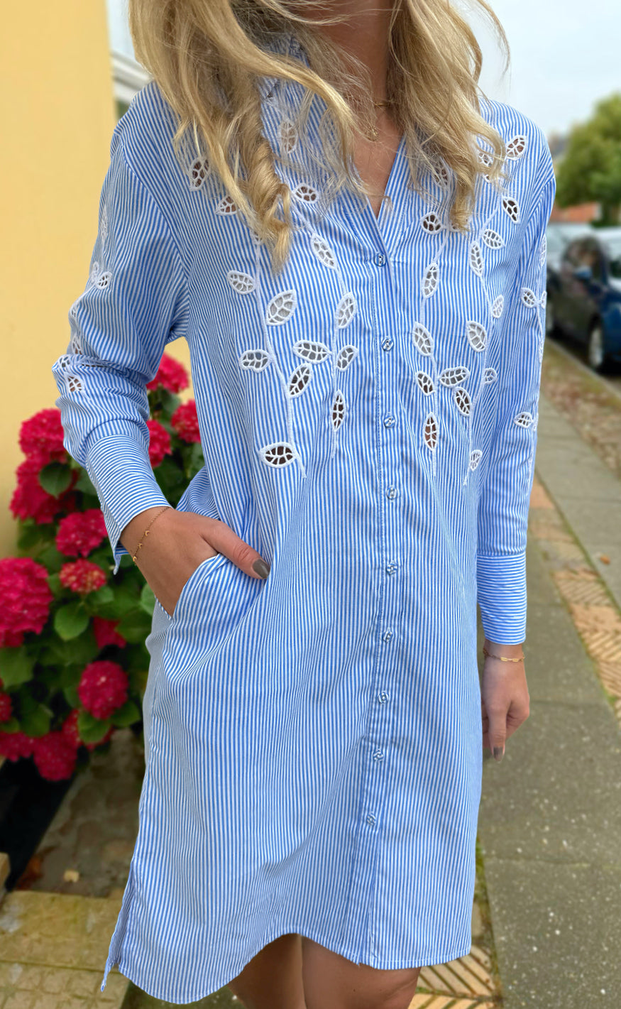 Say Ina Copenhagen Skjortekjole Selene Blue Striped    Embroidery