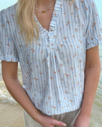 Say Ina Copenhagen  -shirt Katiah Blue Striped    Small Flowers