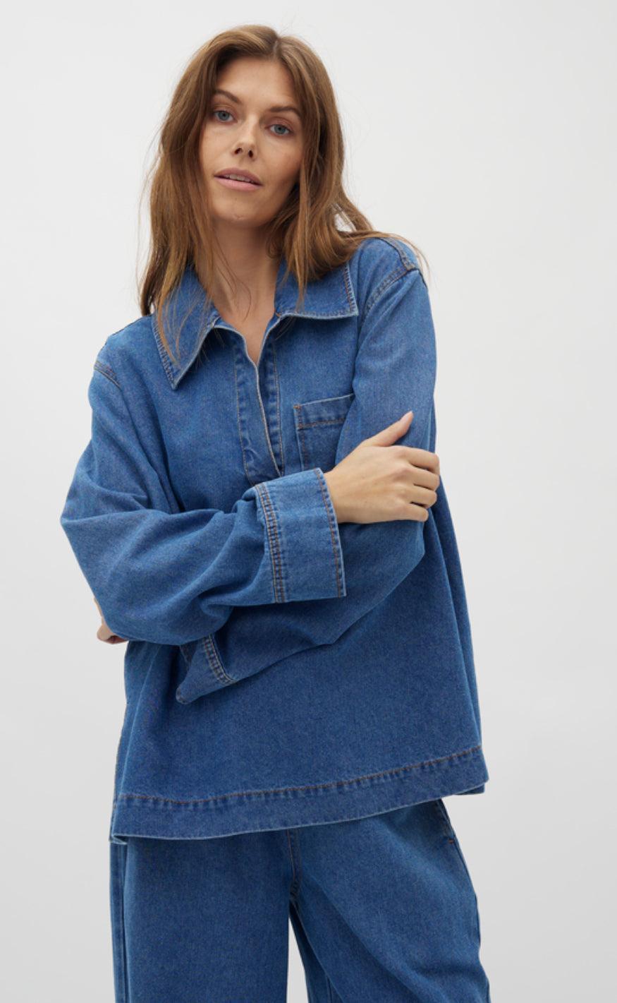 Global Funk Bluse Maitana-  Mid Vintage Blue