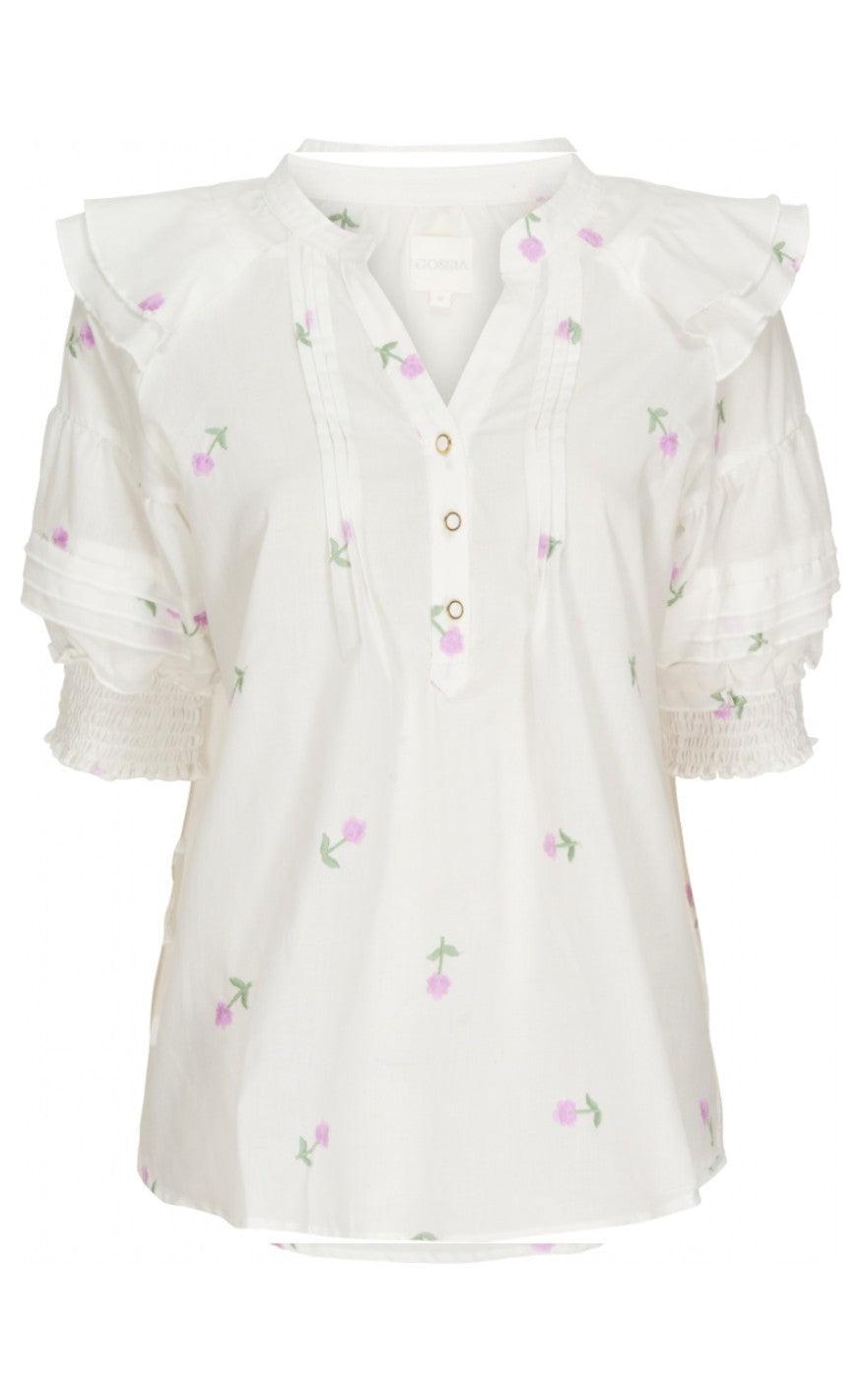 Gossia Bluse Freya White With Lavender Flower