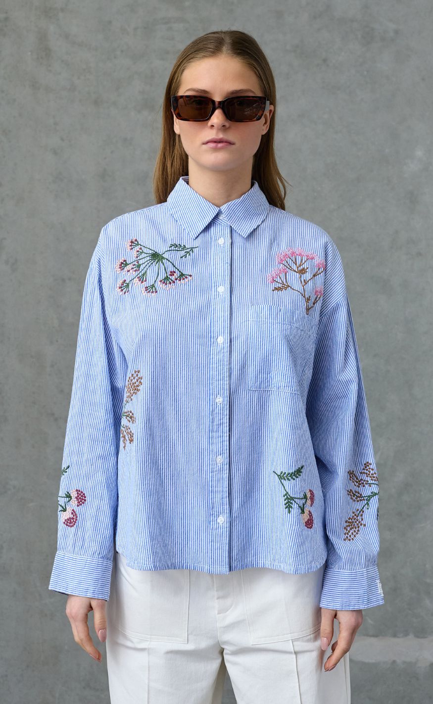 Love   Divine Skjorte Love1555 Blue Stripe Flower