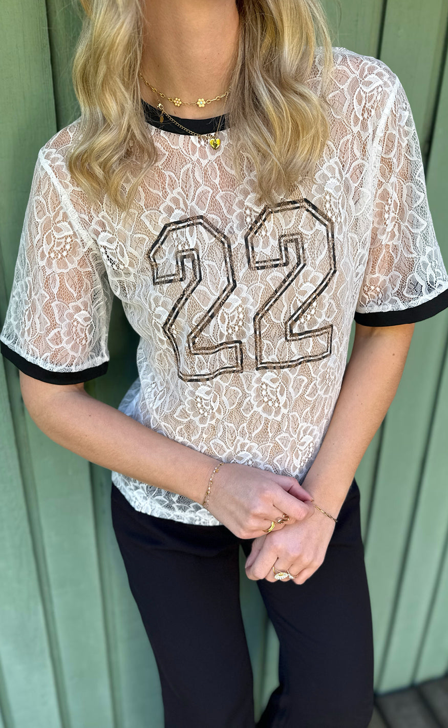Say Ina Copenhagen Bluse Susanna Football White Lace Vendbar