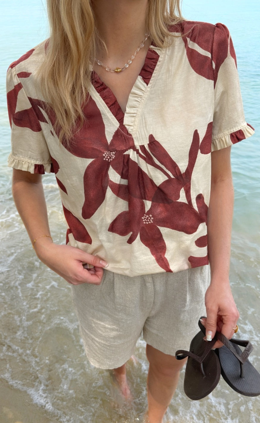 Say Ina Copenhagen  -shirt Katiah Off White    Red Flowers