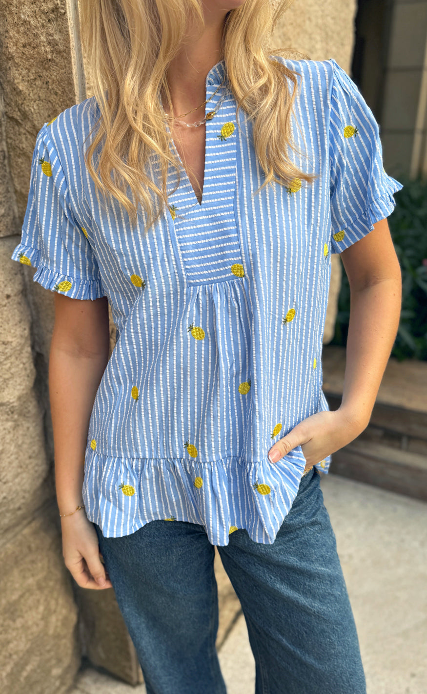 Say Ina Copenhagen  -shirt Weronica Blue Striped    Pineapple