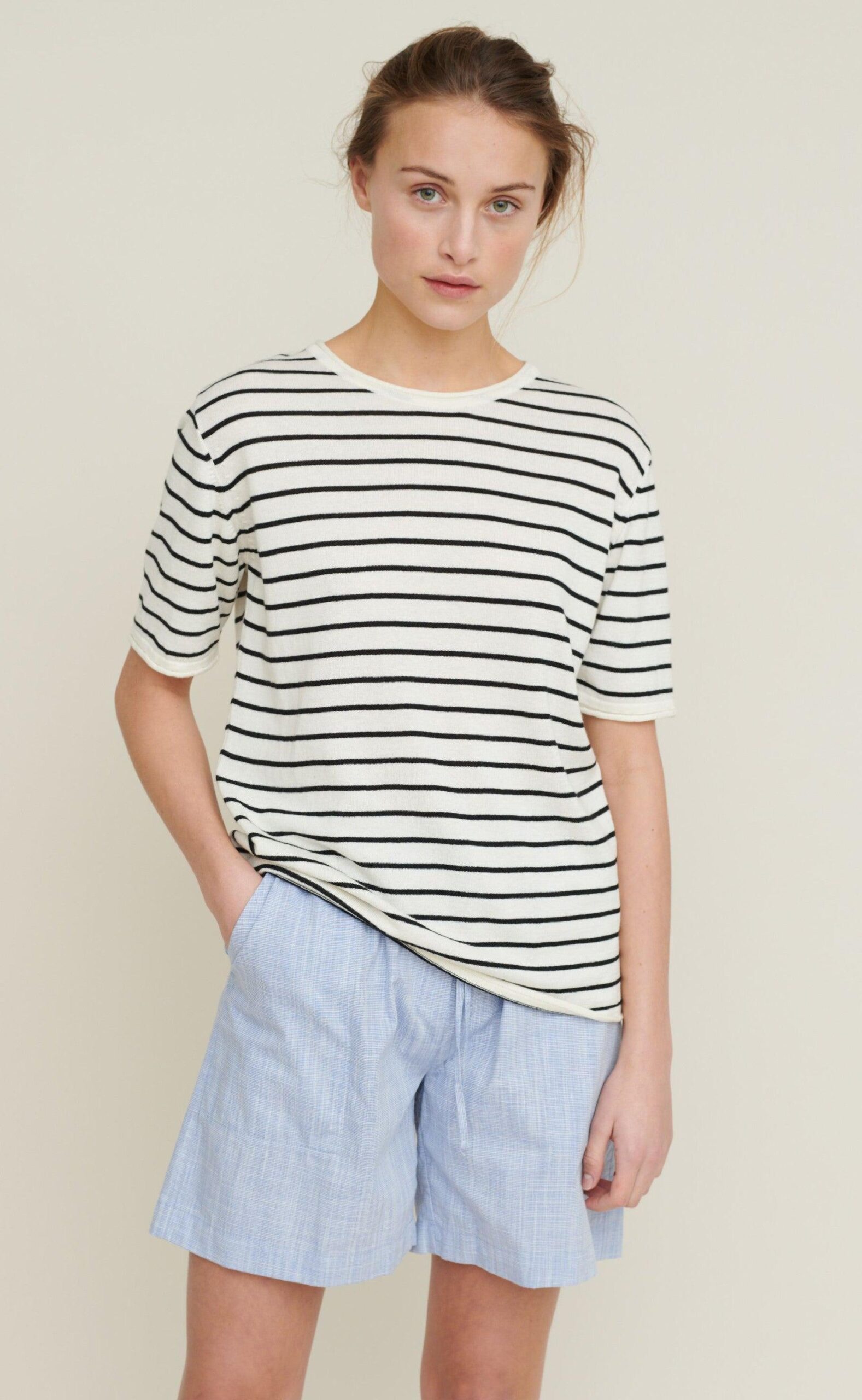 Basic Apparel -shirt Soya Stripe Whisper White Black