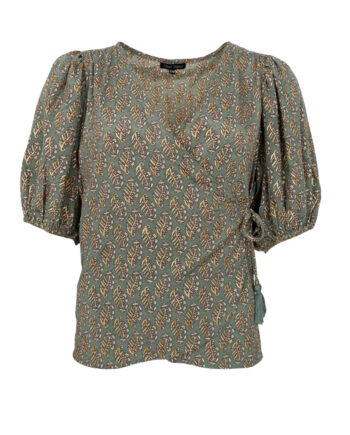 Black Colour Bluse Luna Puff Olive Mist