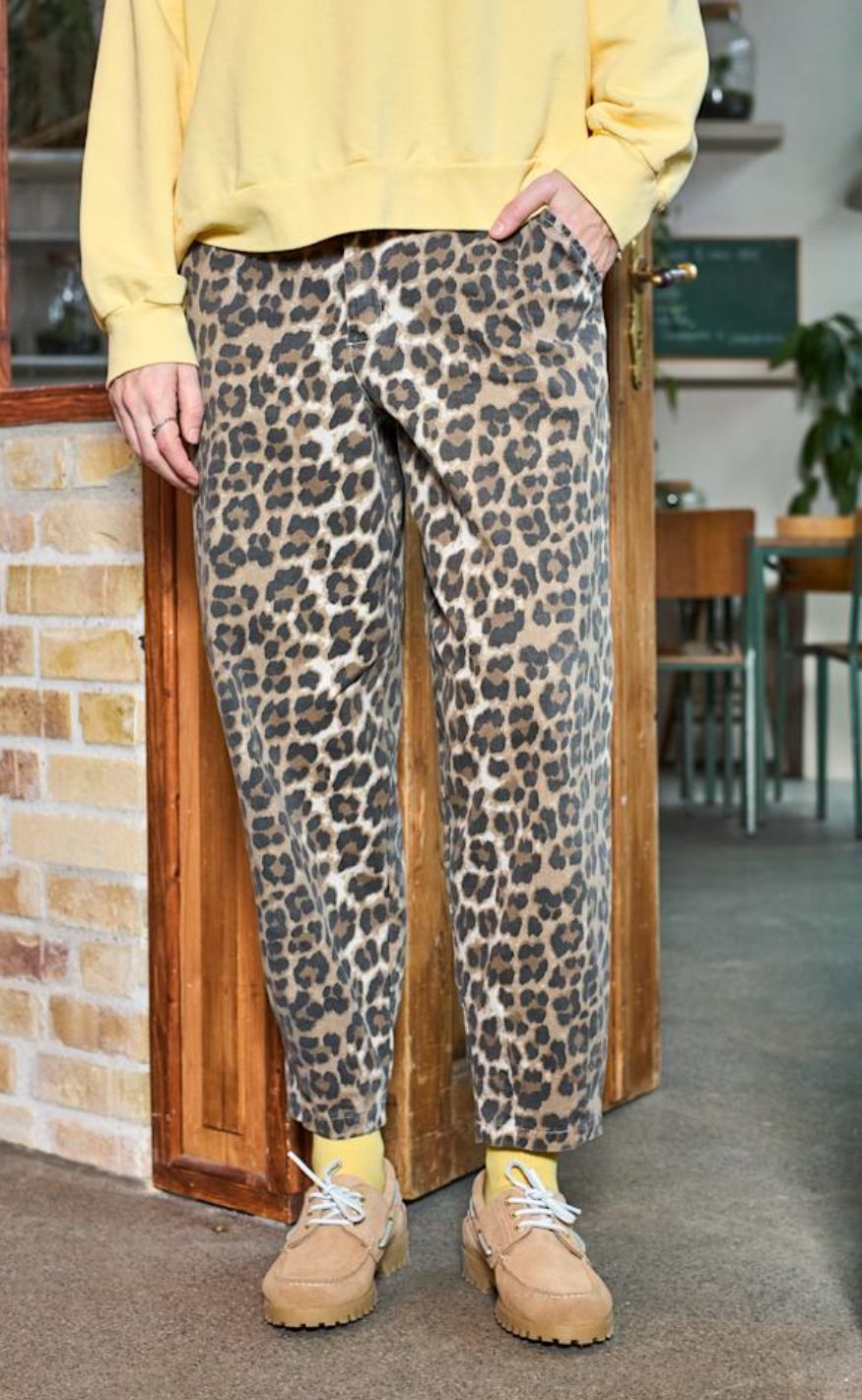 Black Colour Bukser Ellie Barrel Leopard