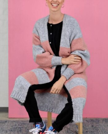 Black Colour Cardigan Fabiola Long Knit Grey Rose