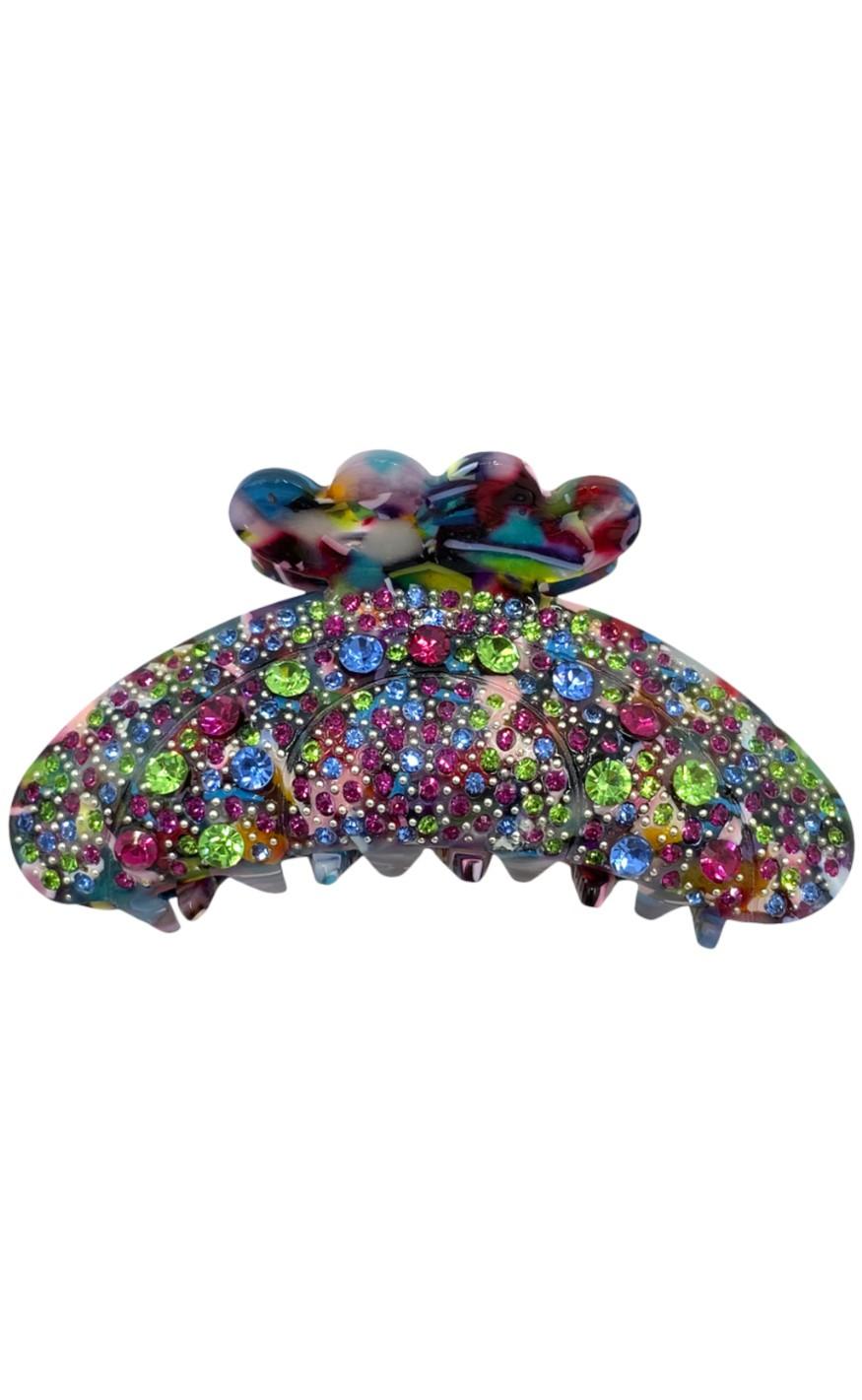 Black Colour Hårklemme Premium Rhinestone Multi Splash