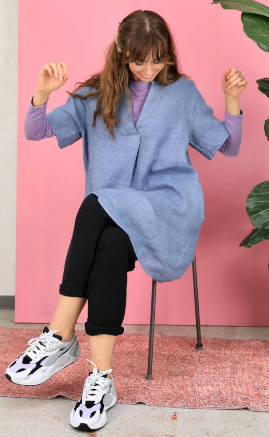 Black Colour Kjole Siena Linen Tunic Light Blue