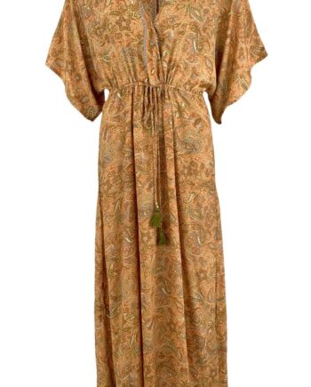 Black Colour Luna Long  -neck Kjole Peach Paisley