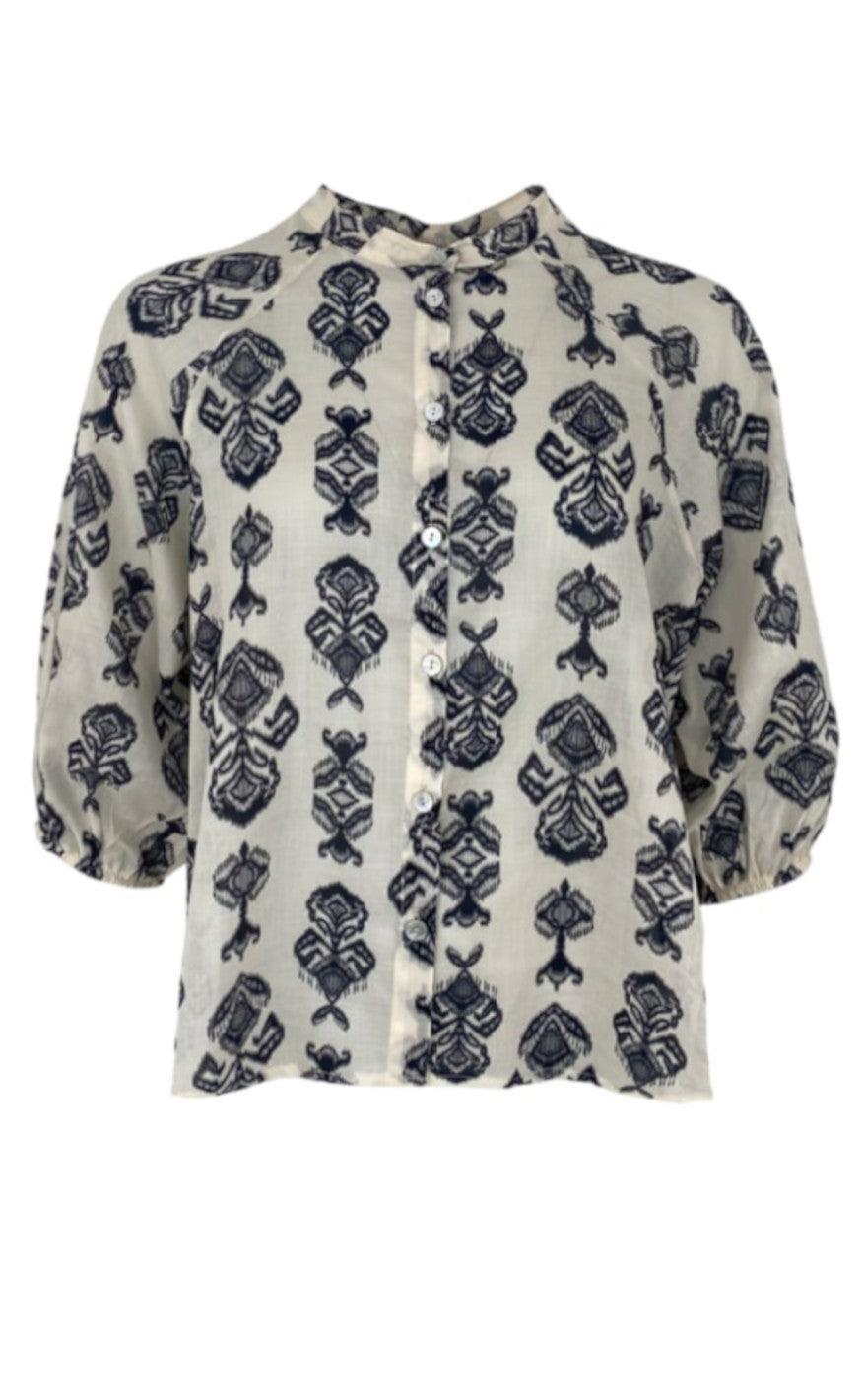Black Colour Shirt Ikat Off White Black
