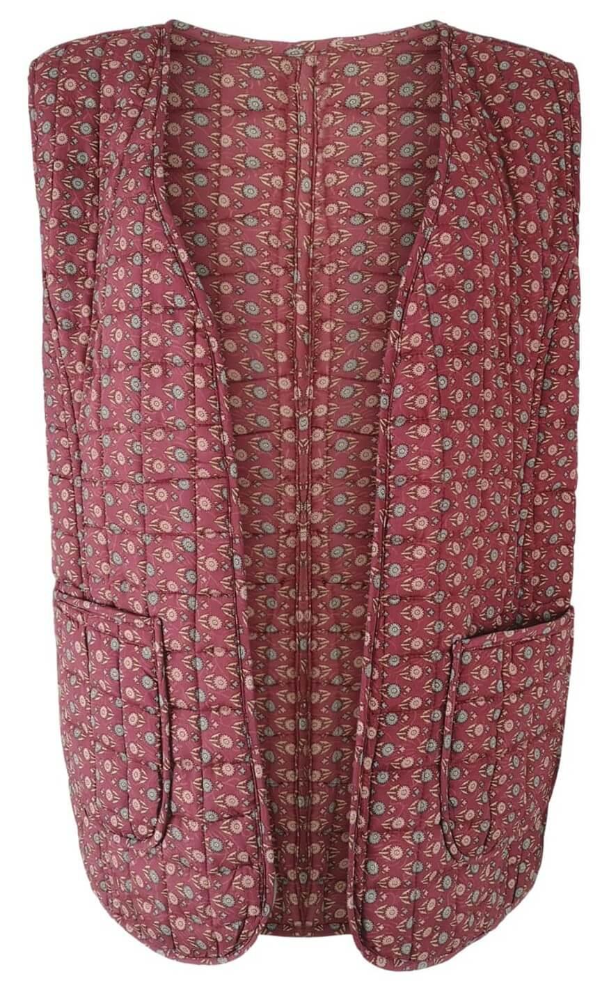 Black Colour Vest Luna Quilted Bloom Marsala