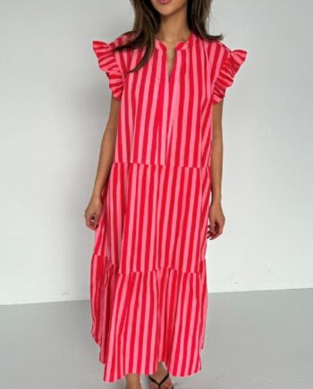 Continue Kjole Bea Stribe Pink Red Stripe