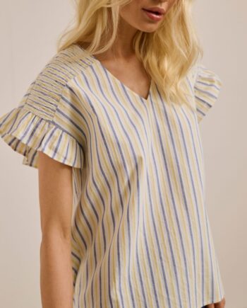 Culture Bluse Sella White Blue Yellow Stripe